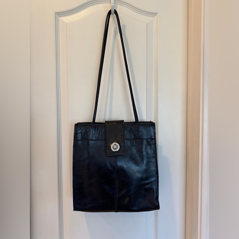 Wilsons Leather Black Shoulder Bag with Button Detail